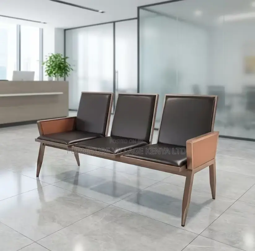 Bench; 3 Seater Brown Padded Modern Reception Bench