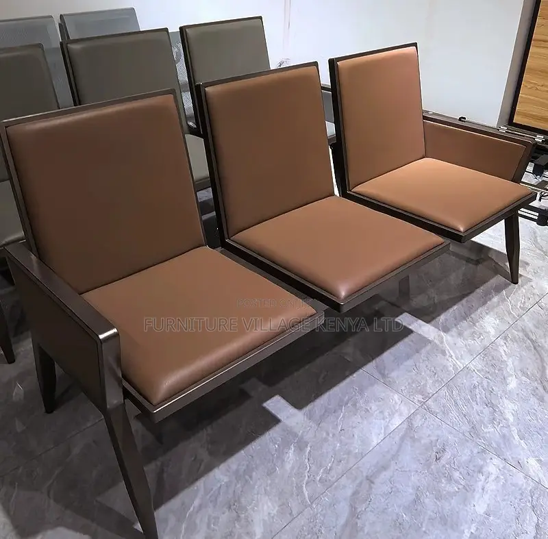 Bench; 3 Seater Brown Padded Modern Reception Bench