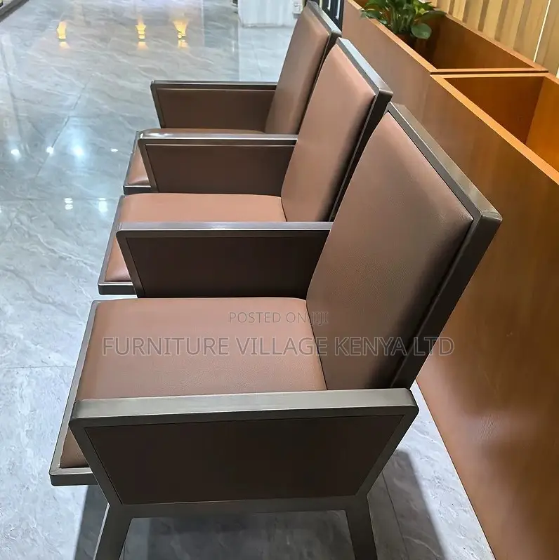 Bench; 3 Seater Brown Padded Modern Reception Bench