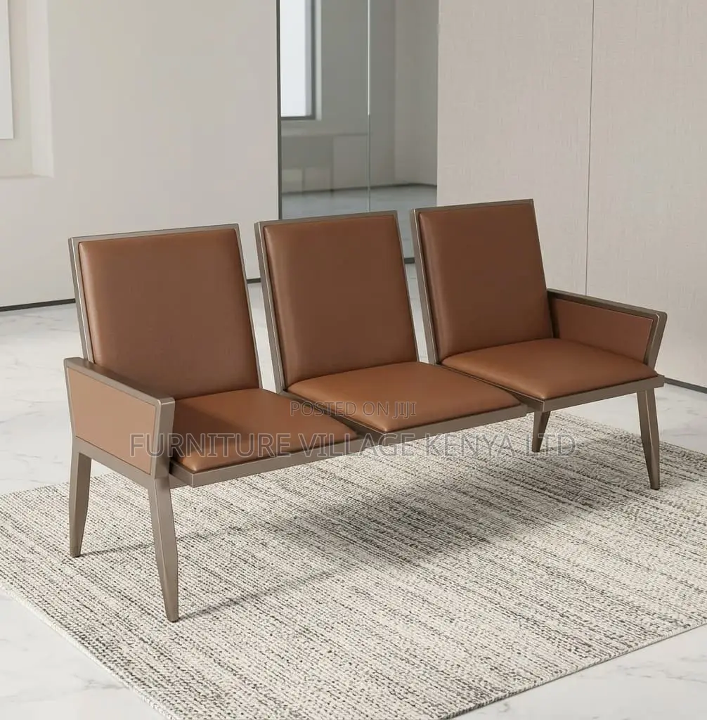 Bench; 3 Seater Brown Padded Modern Reception Bench