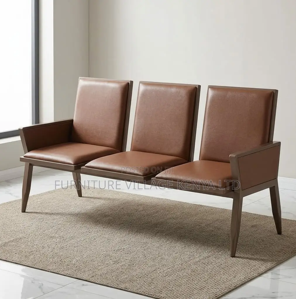 Bench; 3 Seater Brown Padded Modern Reception Bench