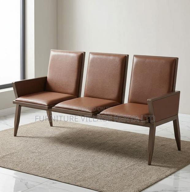 Bench; 3 Seater Brown Padded Modern Reception Bench - thumbnail 8