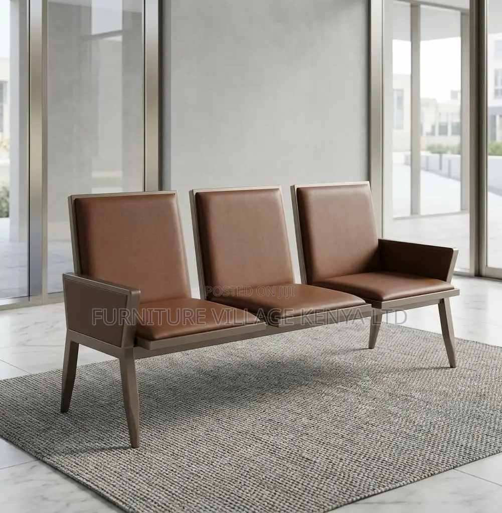 Bench; 3 Seater Brown Padded Modern Reception Bench