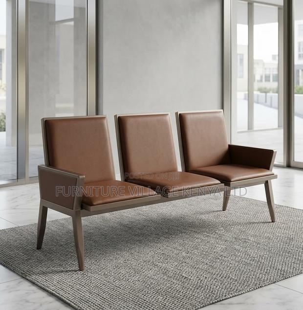 Bench; 3 Seater Brown Padded Modern Reception Bench - thumbnail 9