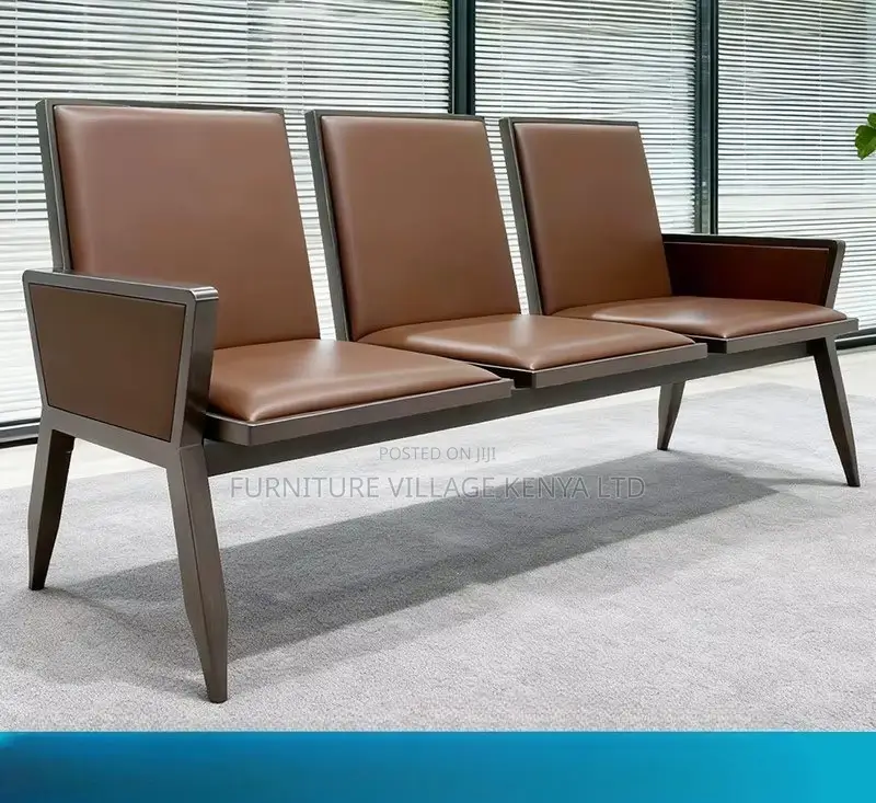 Bench; 3 Seater Brown Padded Modern Reception Bench