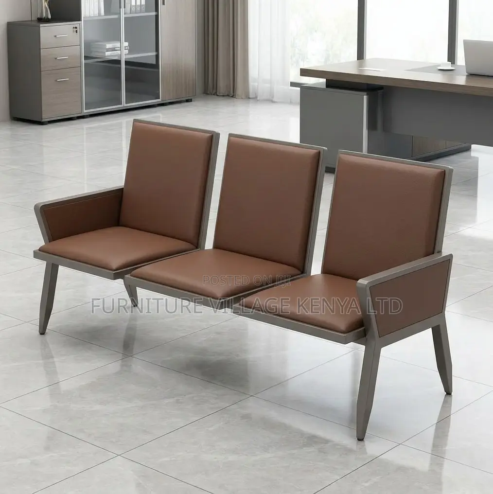 Bench; 3 Seater Brown Padded Modern Reception Bench