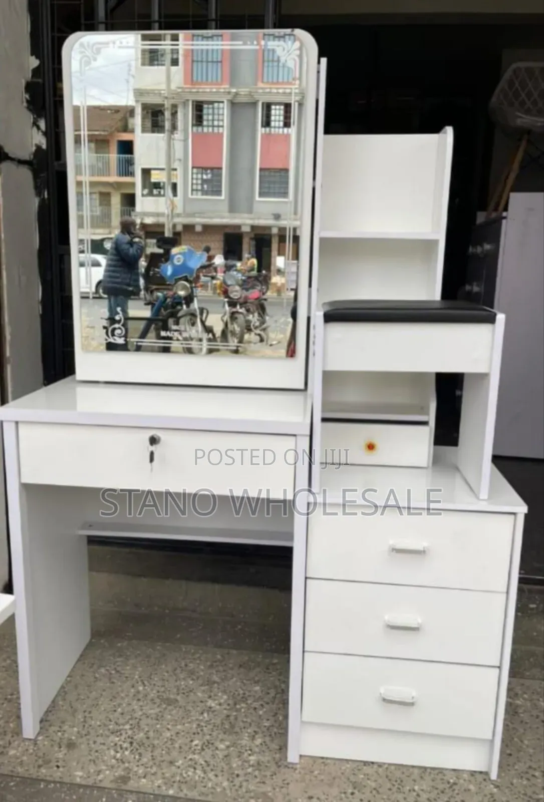 White Dressing Table With Sliding Mirror