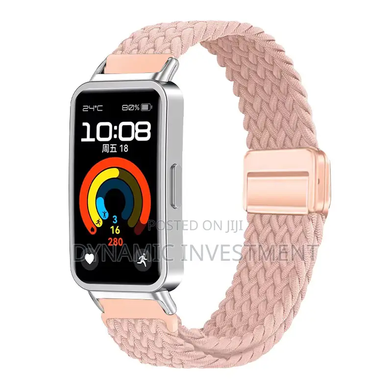 Huawei Band 10 / 9 / 8 Magnetic Buckle Nylon Braid Watch Band(Pink)