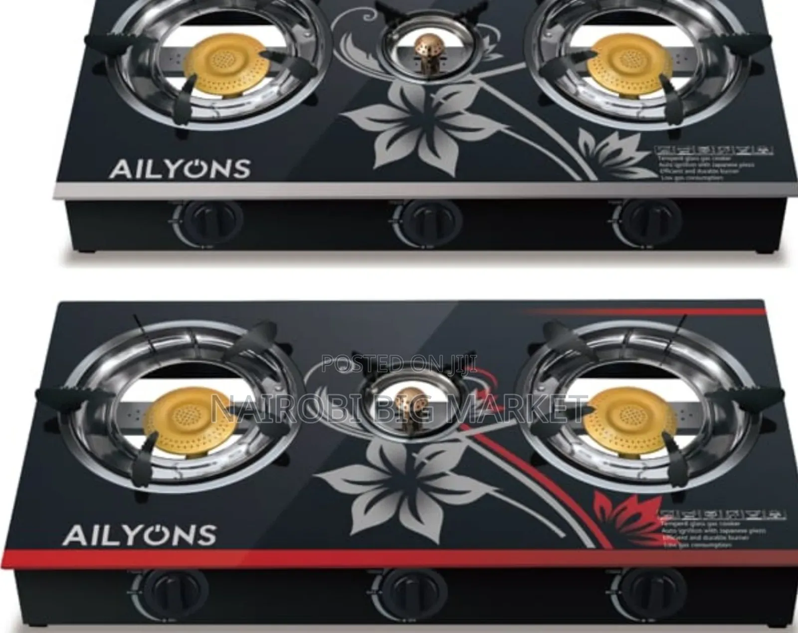 Ailyons 3 Burner Glass Top Gas Cooker