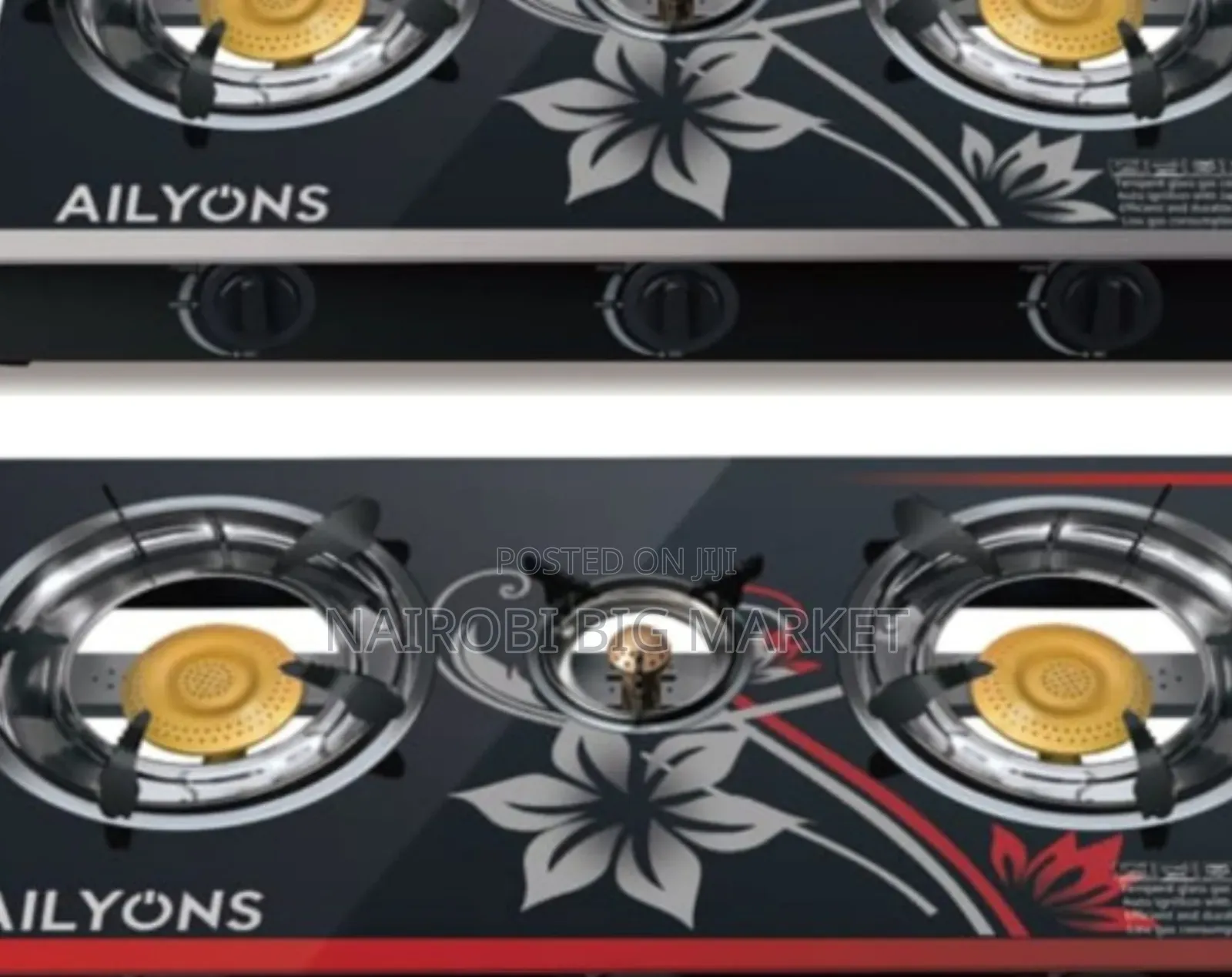 Ailyons 3 Burner Glass Top Gas Cooker