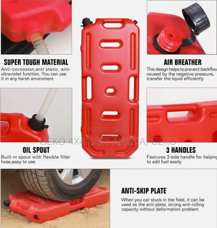 20L PORTABLE FUEL JERRY CAN With Sprout, Mounting Brackets, Lock & Key