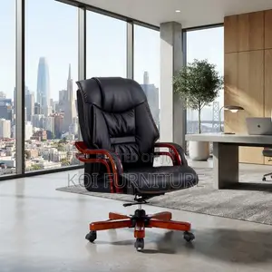 Office Chairs; Executive Leather High Bacl Seat With Mahogany Armrests