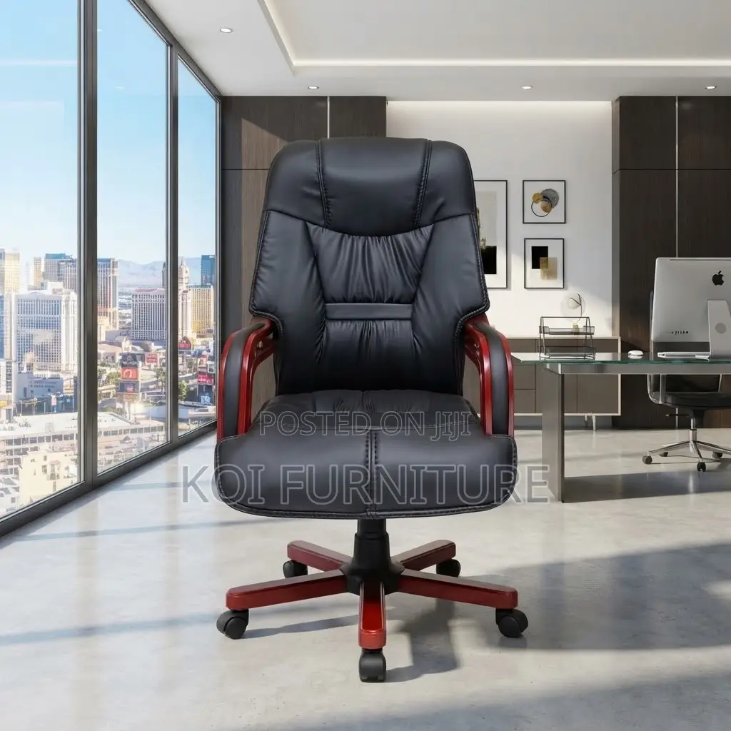 Office Chairs; Executive Leather High Bacl Seat With Mahogany Armrests