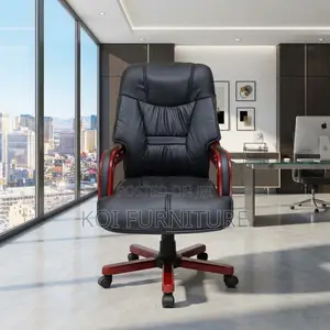 Office Chairs; Executive Leather High Bacl Seat With Mahogany Armrests