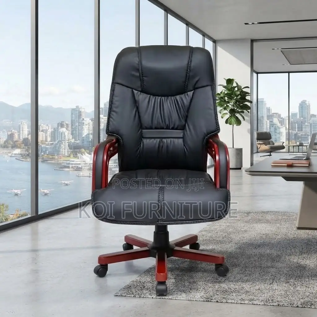 Office Chairs; Executive Leather High Bacl Seat With Mahogany Armrests