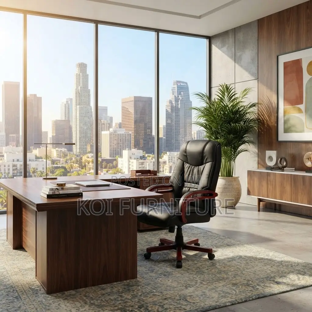 Office Chairs; Executive Leather High Bacl Seat With Mahogany Armrests
