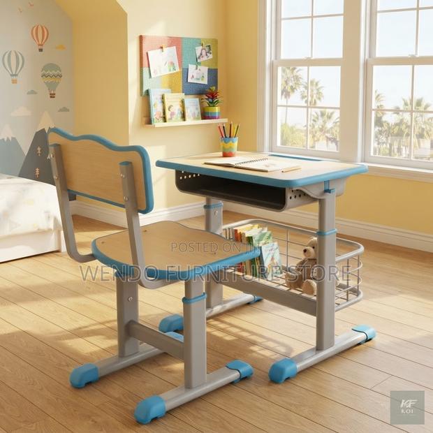 Home Desk; Adjustable Brown Kids Desk Chair Set With Bookshelf