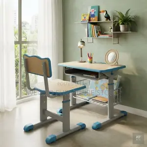 Home Desk; Adjustable Brown Kids Desk Chair Set With Bookshelf