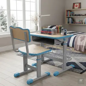 Home Desk; Adjustable Brown Kids Desk Chair Set With Bookshelf