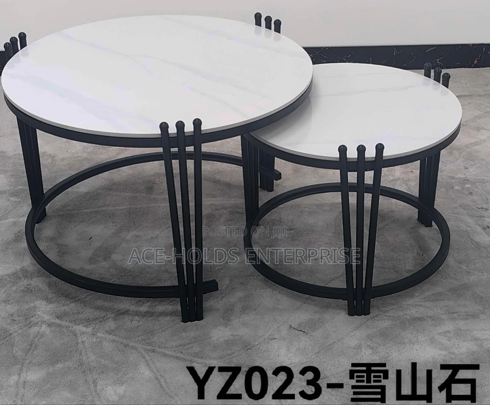 2 in 1 Executive Pure Marble Stone Top Table  Set - Black Stand