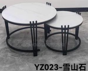 2 in 1 Executive Pure Marble Stone Top Table  Set - Black Stand