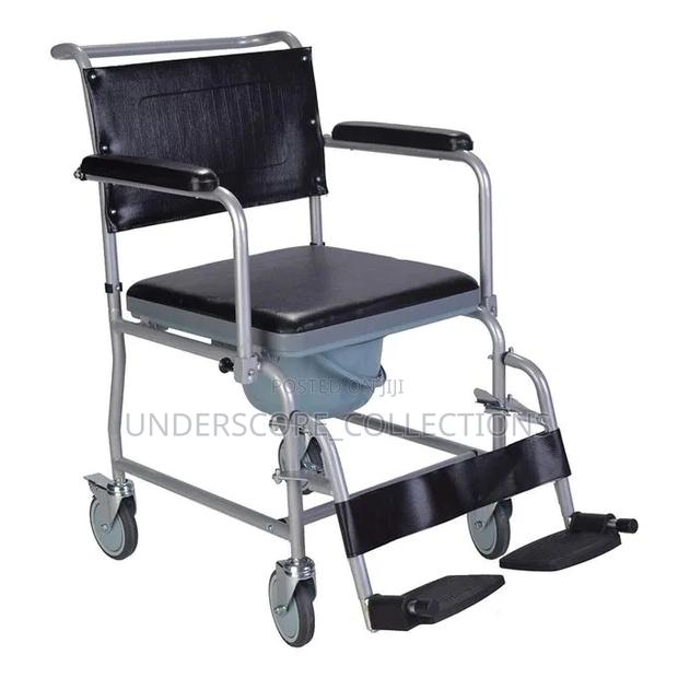 Mobile Commode Chair With Castors (Wheels), a Padded Seat