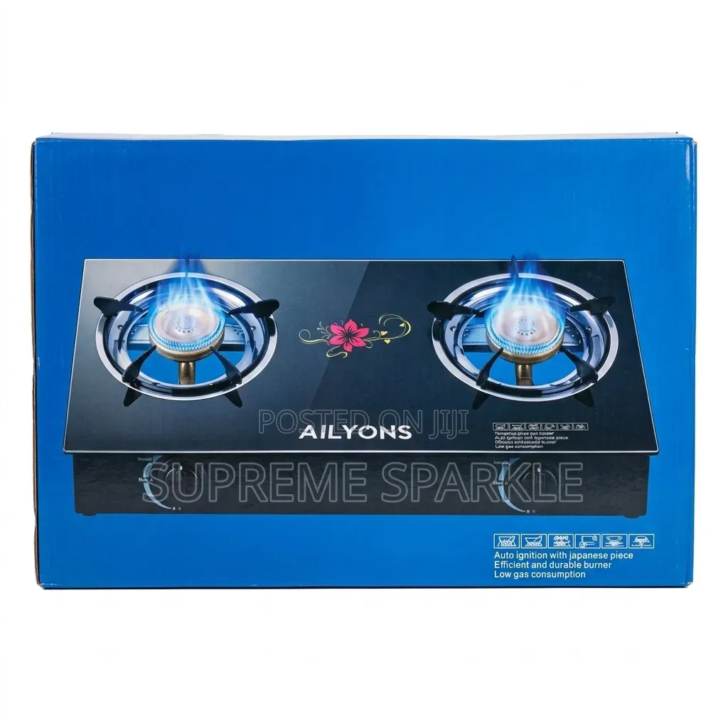 2 Burner Gas Cooker Ailyons Tempered Glass Top Auto Ignition