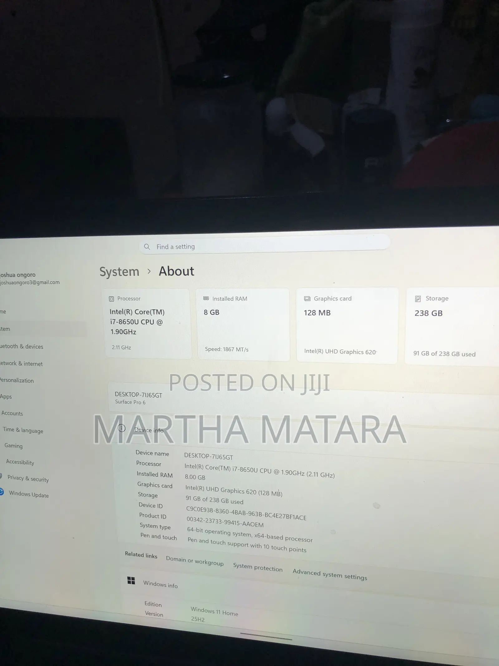 Laptop Microsoft Surface Pro 6 8GB Intel Core i7 SSD 256GB
