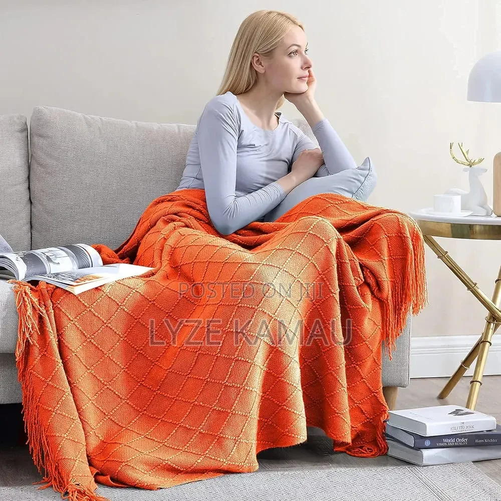 Knitted Tassel Throw Blankey