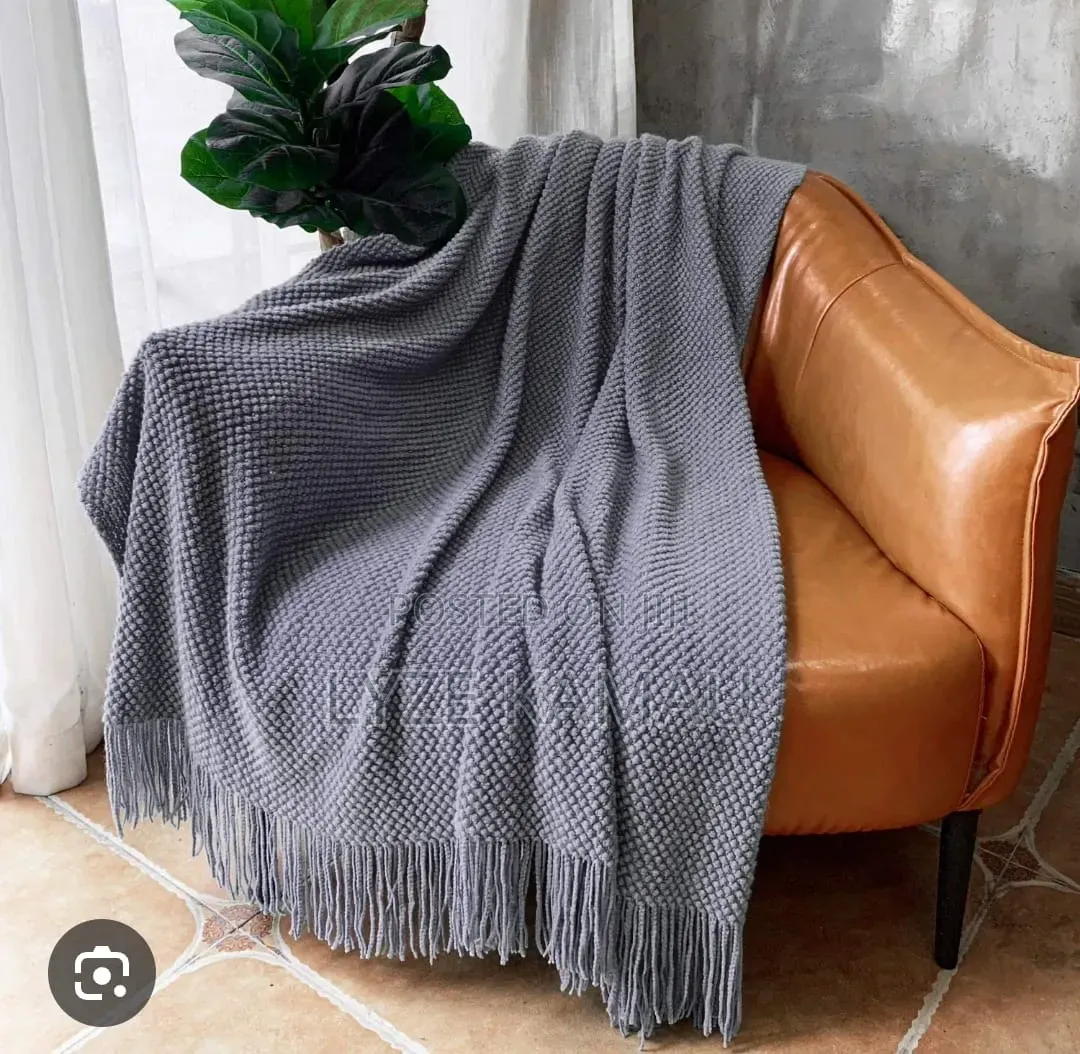 Knitted Tassel Throw Blankey
