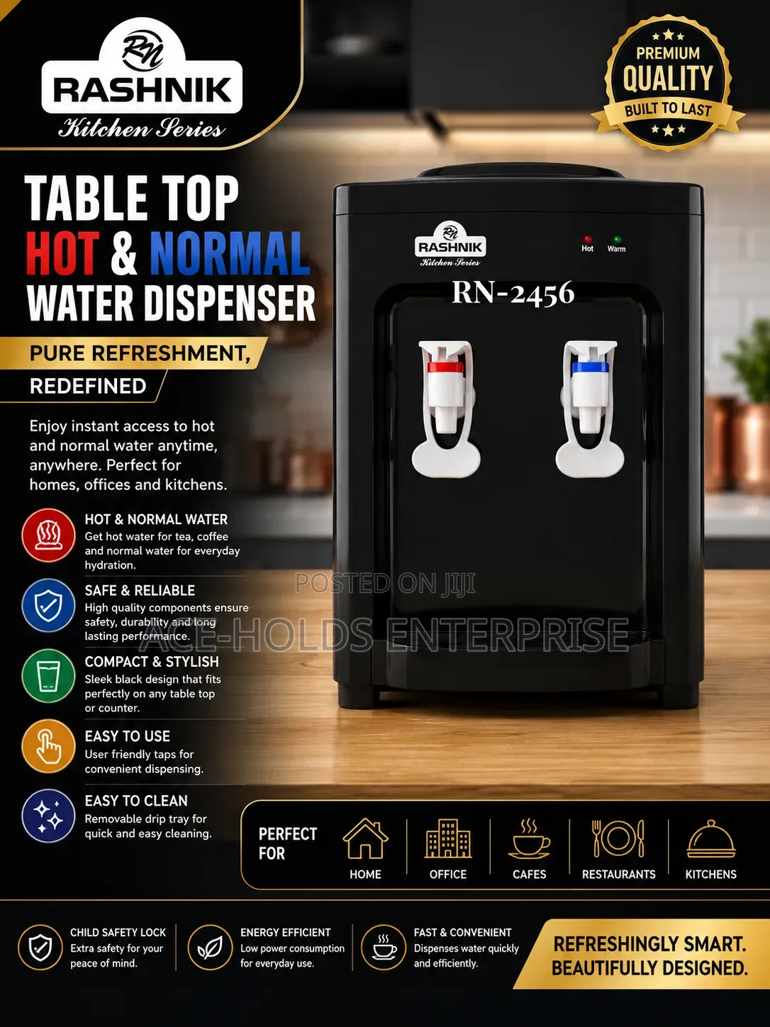 Black Table Top Hot and Normal Water Dispenser
 - Rashnik