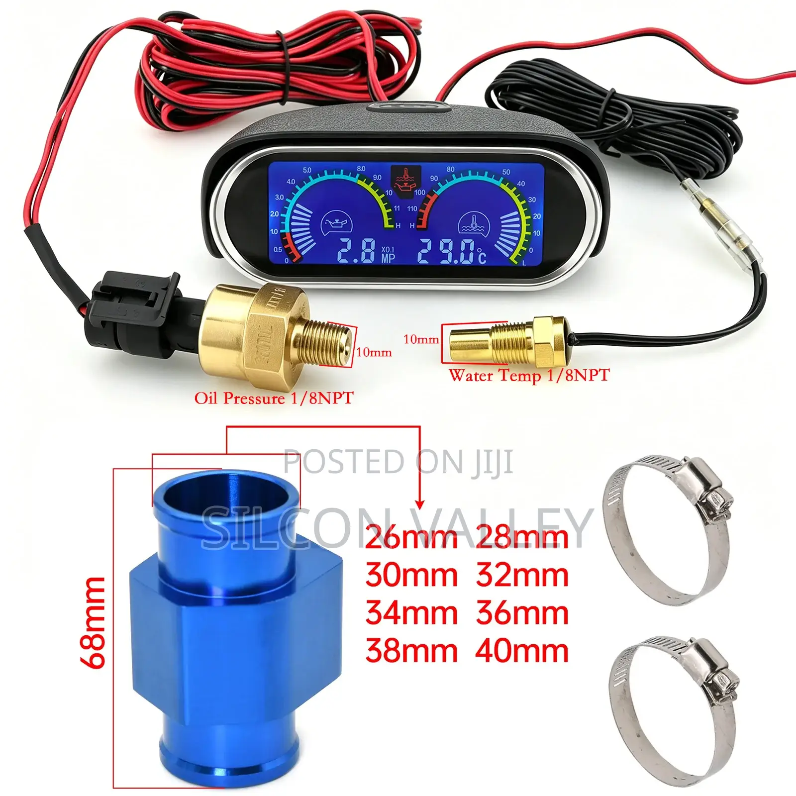 2-in-1 Digital LCD Gauge Both Water Temperature and Oil Pressure