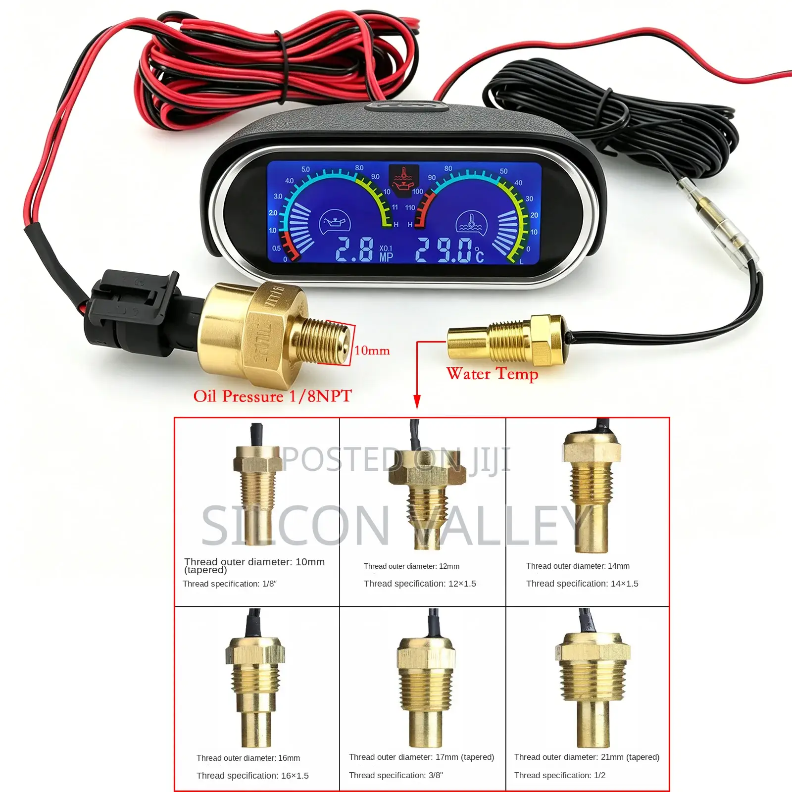 2-in-1 Digital LCD Gauge Both Water Temperature and Oil Pressure