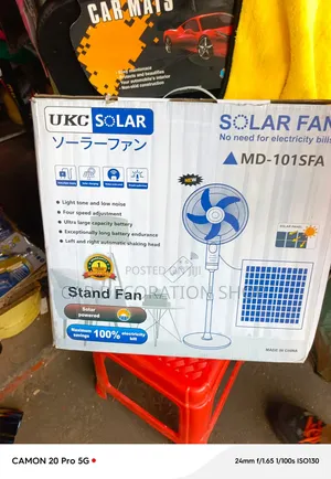 16" Solar Powered Reacheargeable Battery Stand Fan With Solar Panel