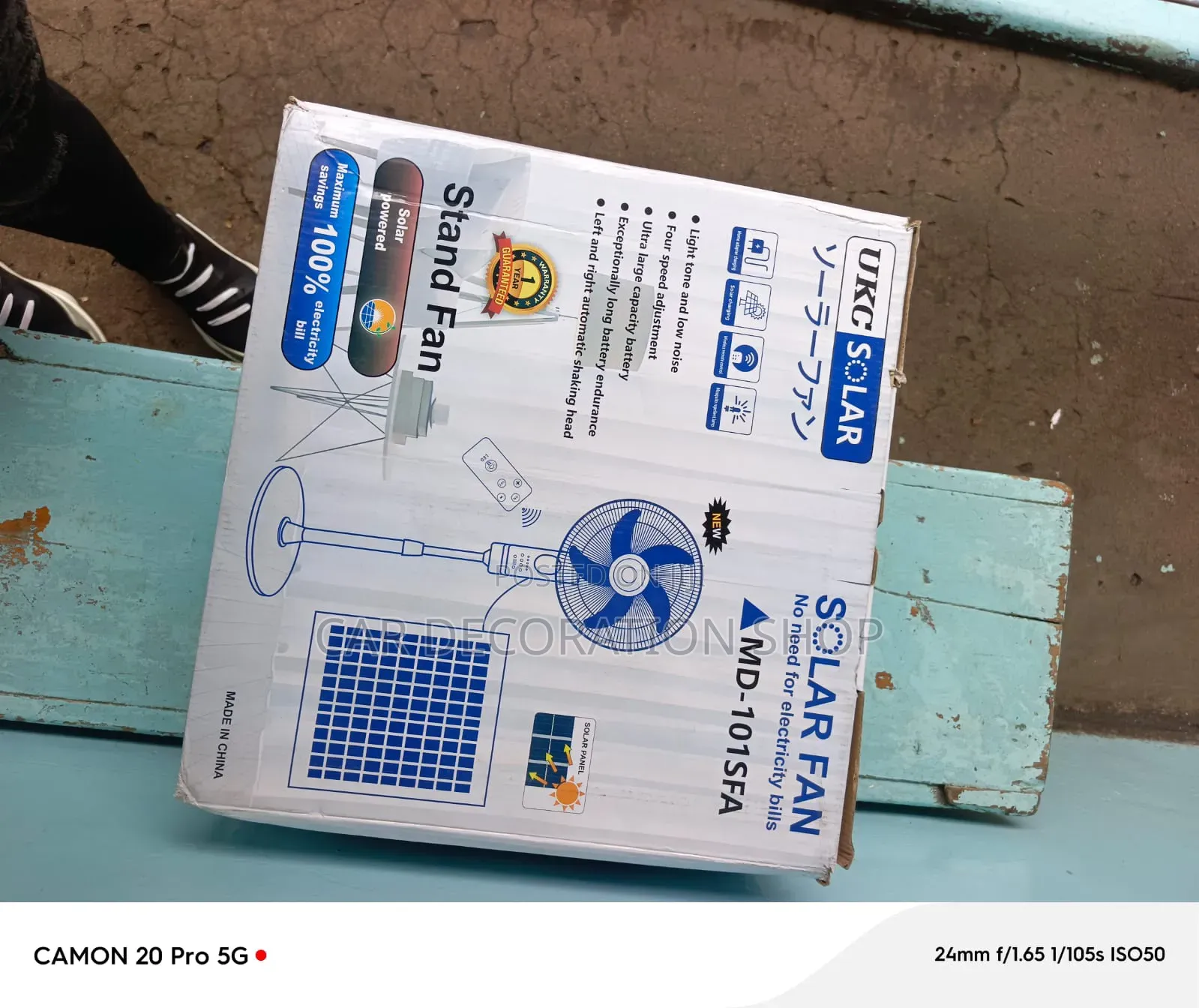 18" Solar Powered Stand Fan With Rotation Head