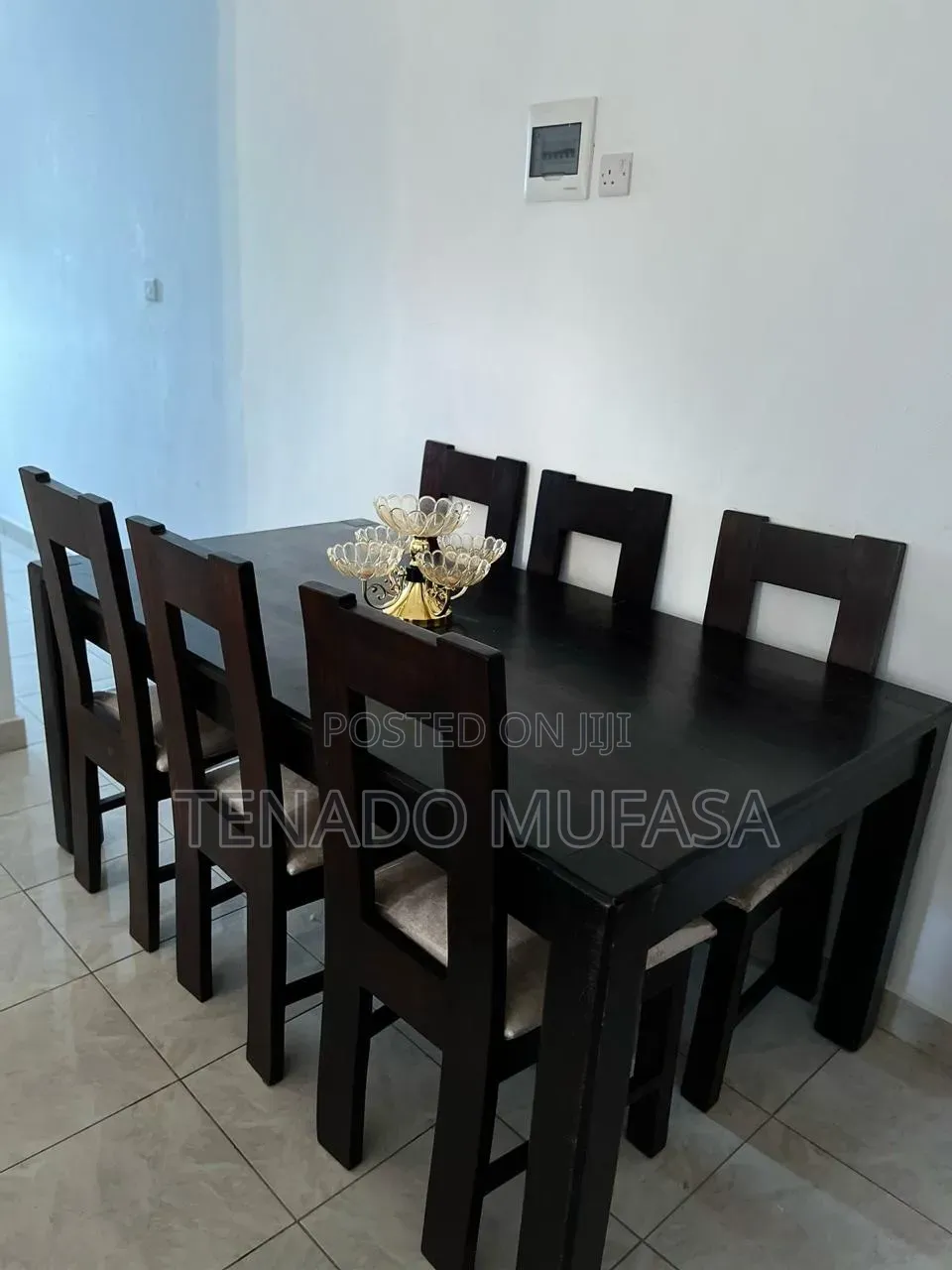6-Seater Black Mahogany Dining Table Set