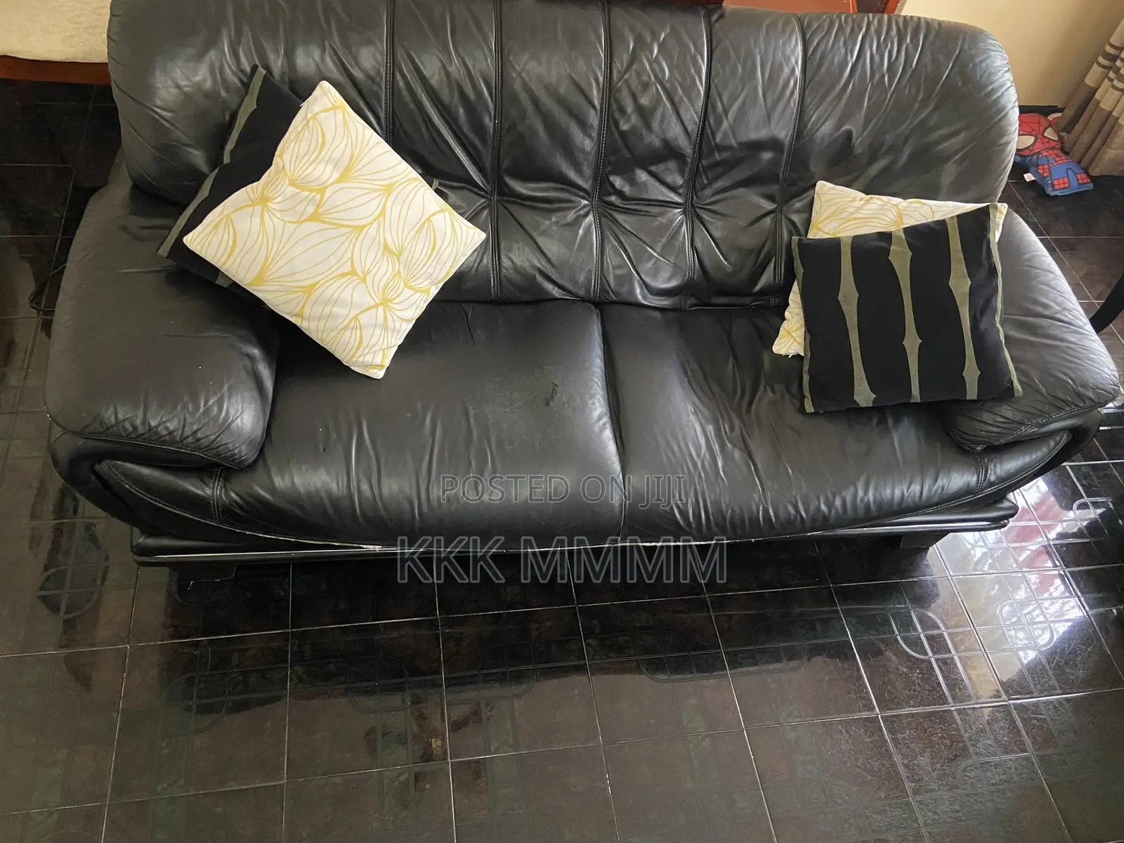 Beautiful Second Hand 6 Seater Sofa, Half Leather Half Faux Leather