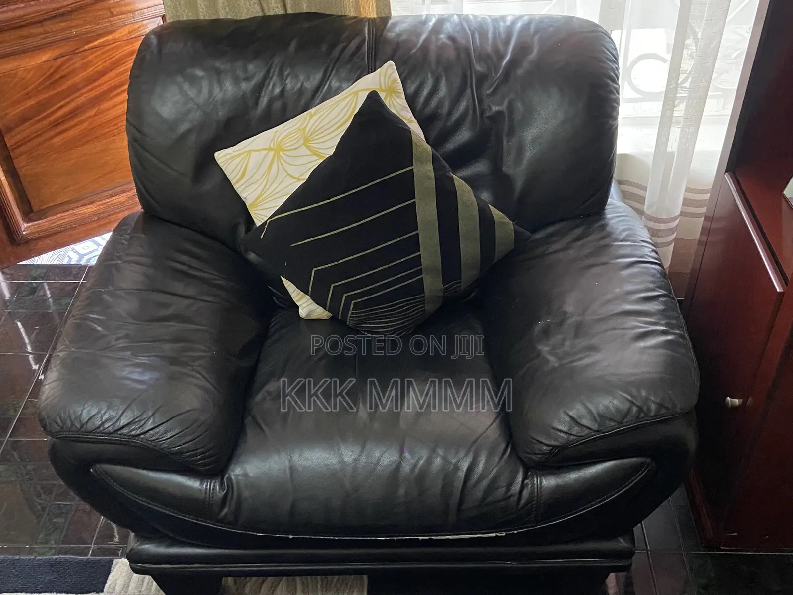 Beautiful Second Hand 6 Seater Sofa, Half Leather Half Faux Leather