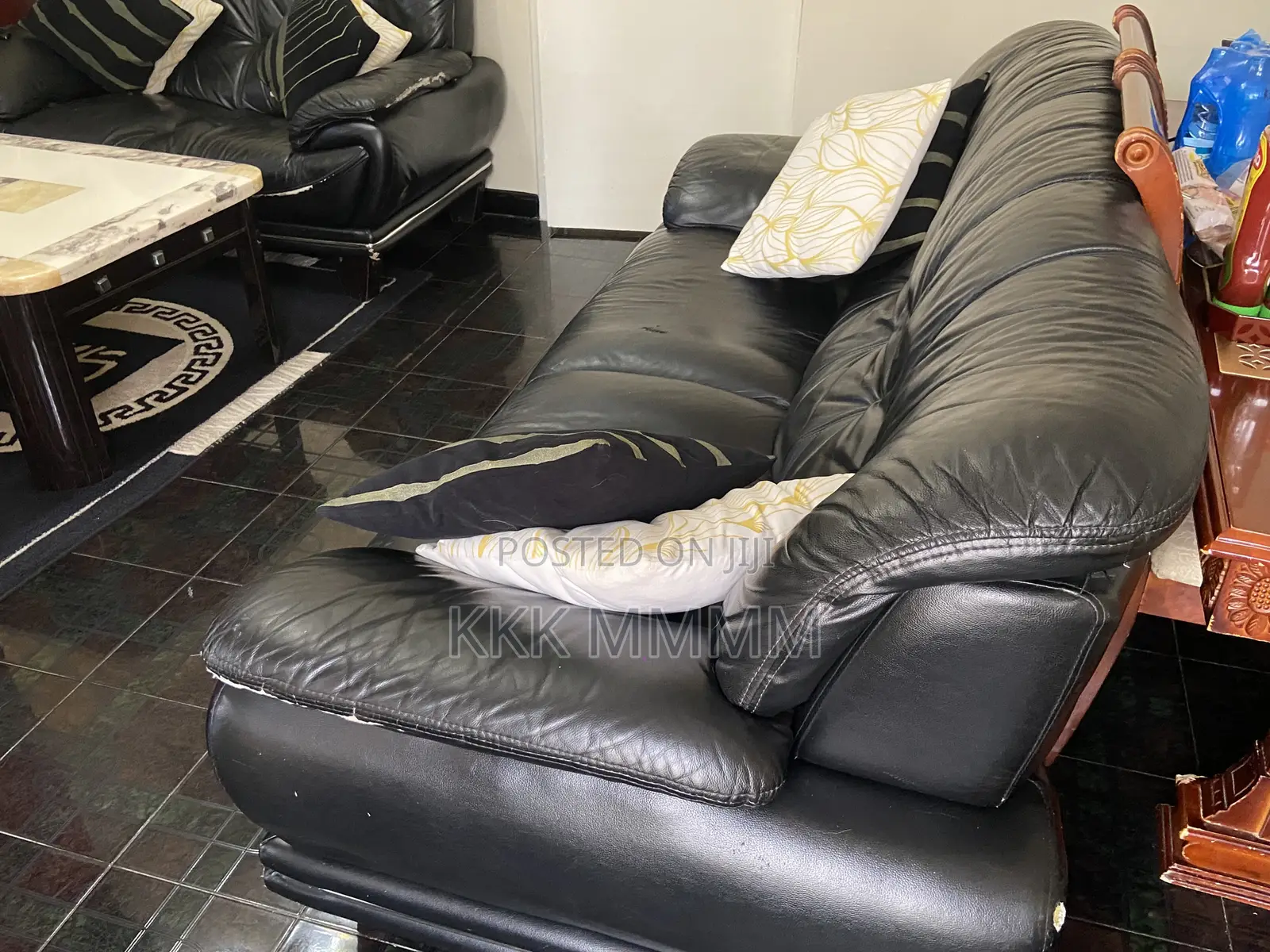 Beautiful Second Hand 6 Seater Sofa, Half Leather Half Faux Leather