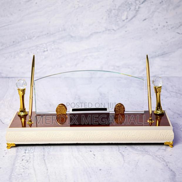 Premium Glass & Gold Desk Organizer Set,Executive Desk Set