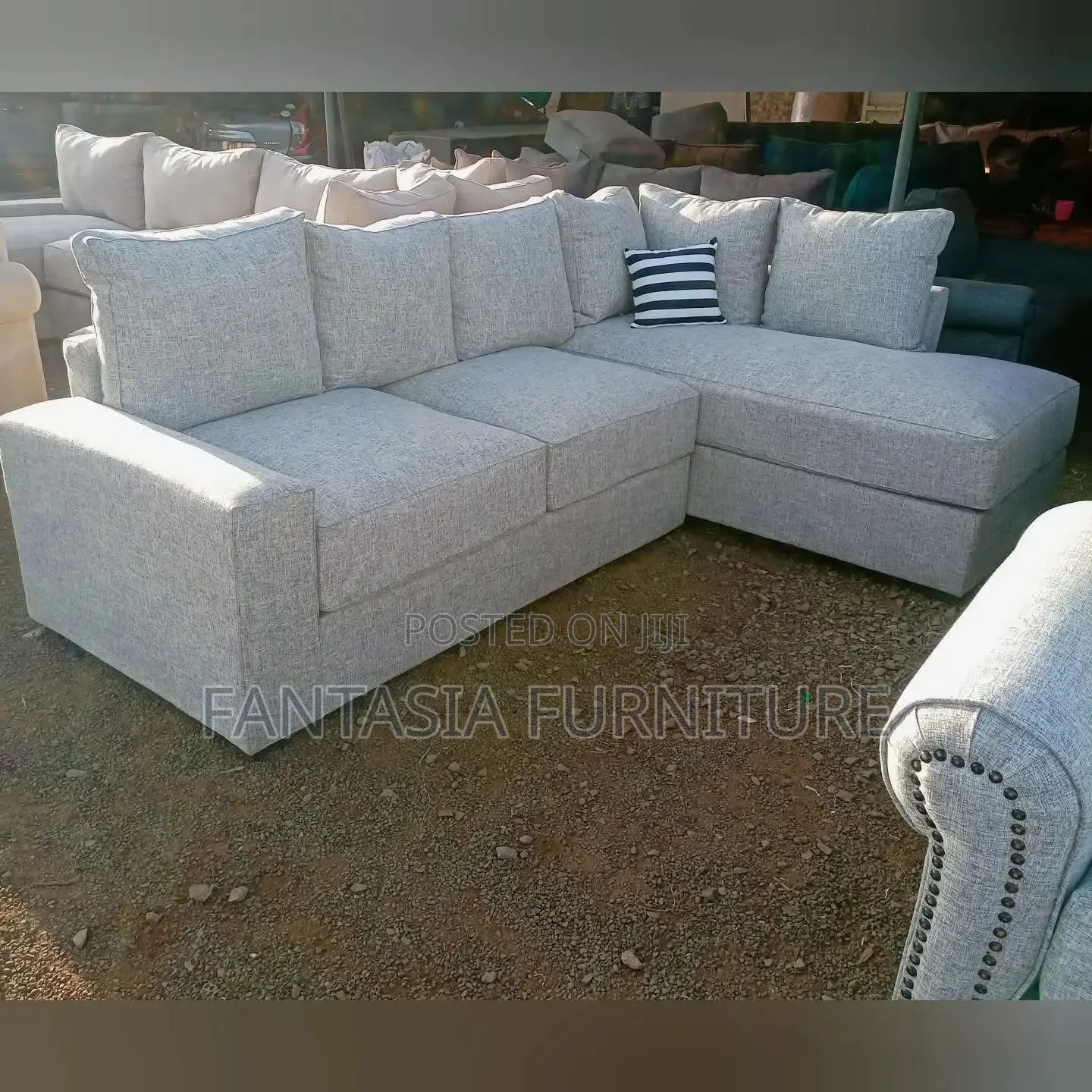 5 Seater L-Shaped Light Grey Sofa