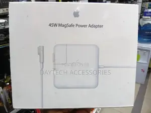 An Apple 45W MagSafe Power Adapter L-Shaped - White.