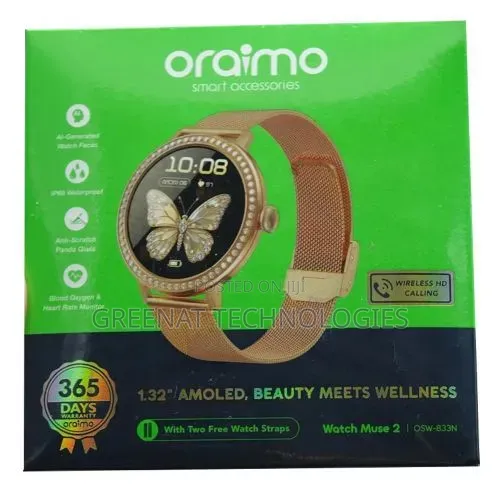 Oraimo Watch Muse 2 OSW-833N 1.32" AMOLED Diamond Smart Watch Gold