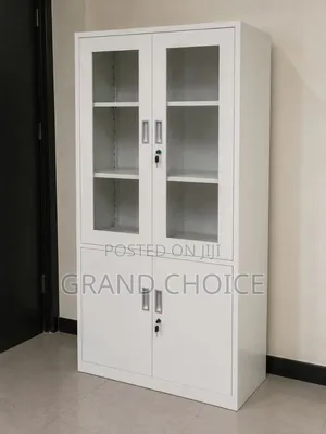 Office Storage Cabinet With Glass Doors & Shelves | Lockable Cabinet