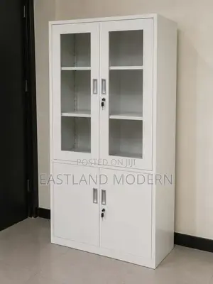 Office Storage Cabinet With Glass Doors & Shelves | Lockable Cabinet