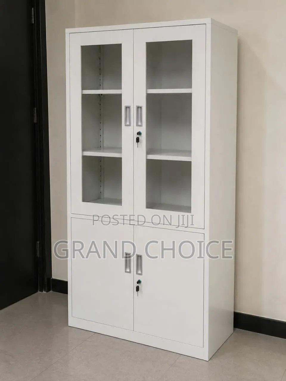 Office Storage Cabinet With Glass Doors & Shelves | Lockable Cabinet