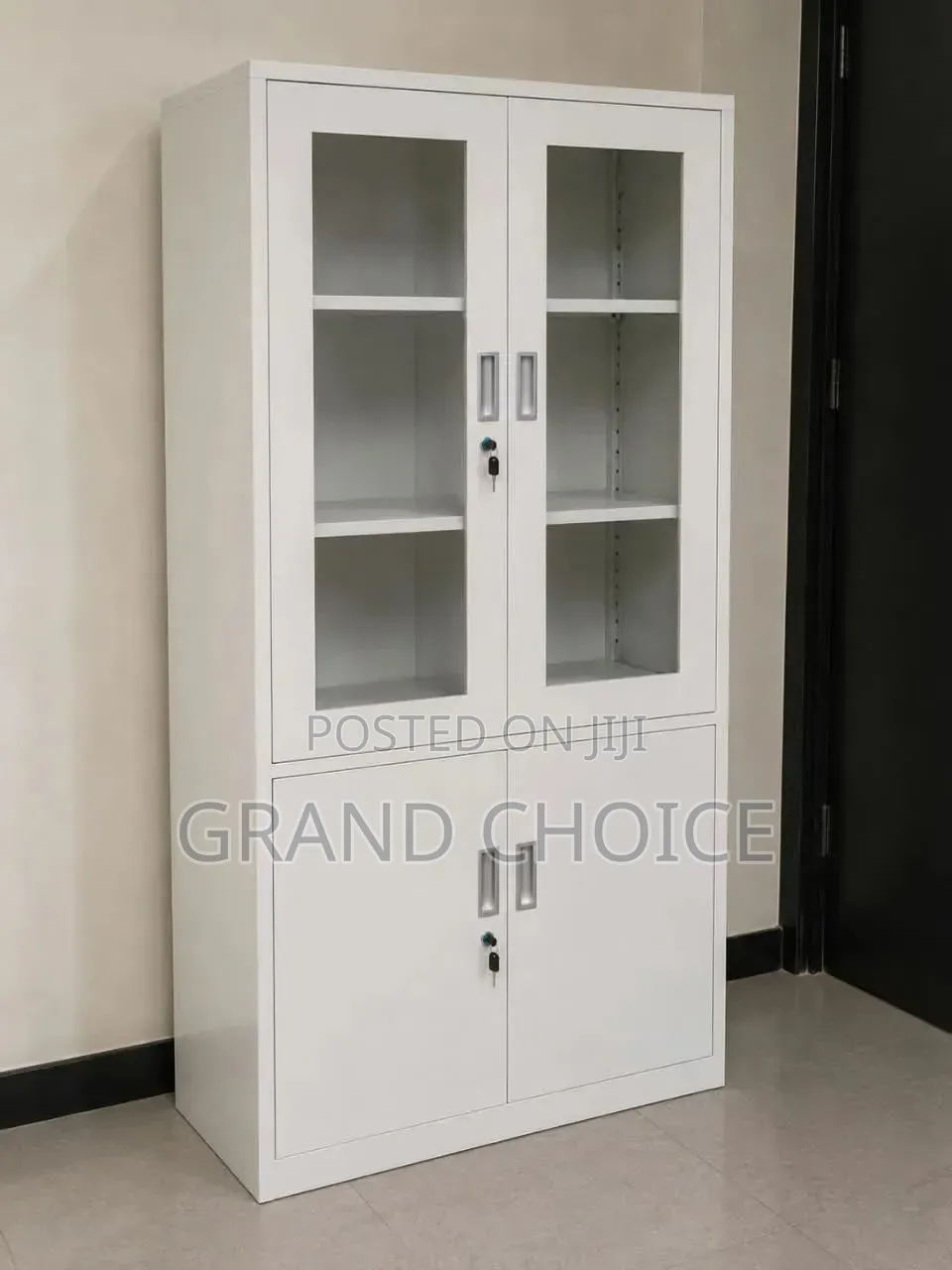 Office Storage Cabinet With Glass Doors & Shelves | Lockable Cabinet