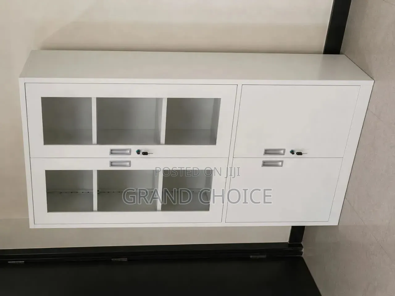 Office Storage Cabinet With Glass Doors & Shelves | Lockable Cabinet