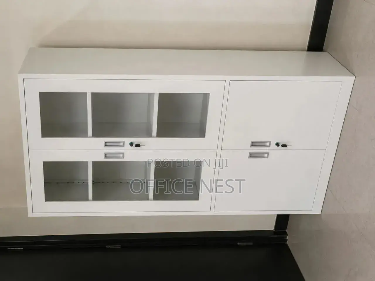 Office Storage Cabinet With Glass Doors & Shelves | Lockable Cabinet