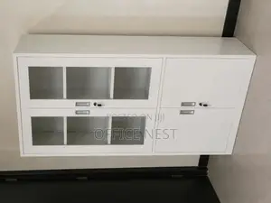 Office Storage Cabinet With Glass Doors & Shelves | Lockable Cabinet